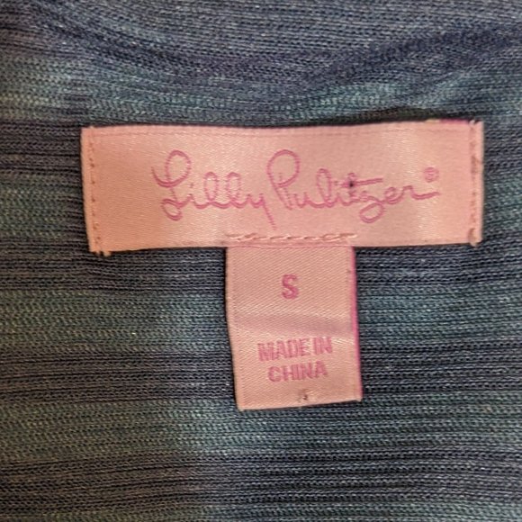 Lilly Pulitzer Navy & Turquoise Blue Striped Cap Sleeve Midi Dress - size S - Picture 7 of 9